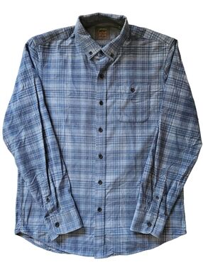 New Copper & Oak Button Up Shirt Blue Plaid Corduroy Lined Flip Cuff Mens Medium